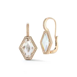 BELL 18K DIAMOND AND ROCK CRYSTAL HEXAGON EARRINGS