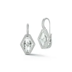 BELL 18K DIAMOND AND ROCK CRYSTAL HEXAGON EARRINGS