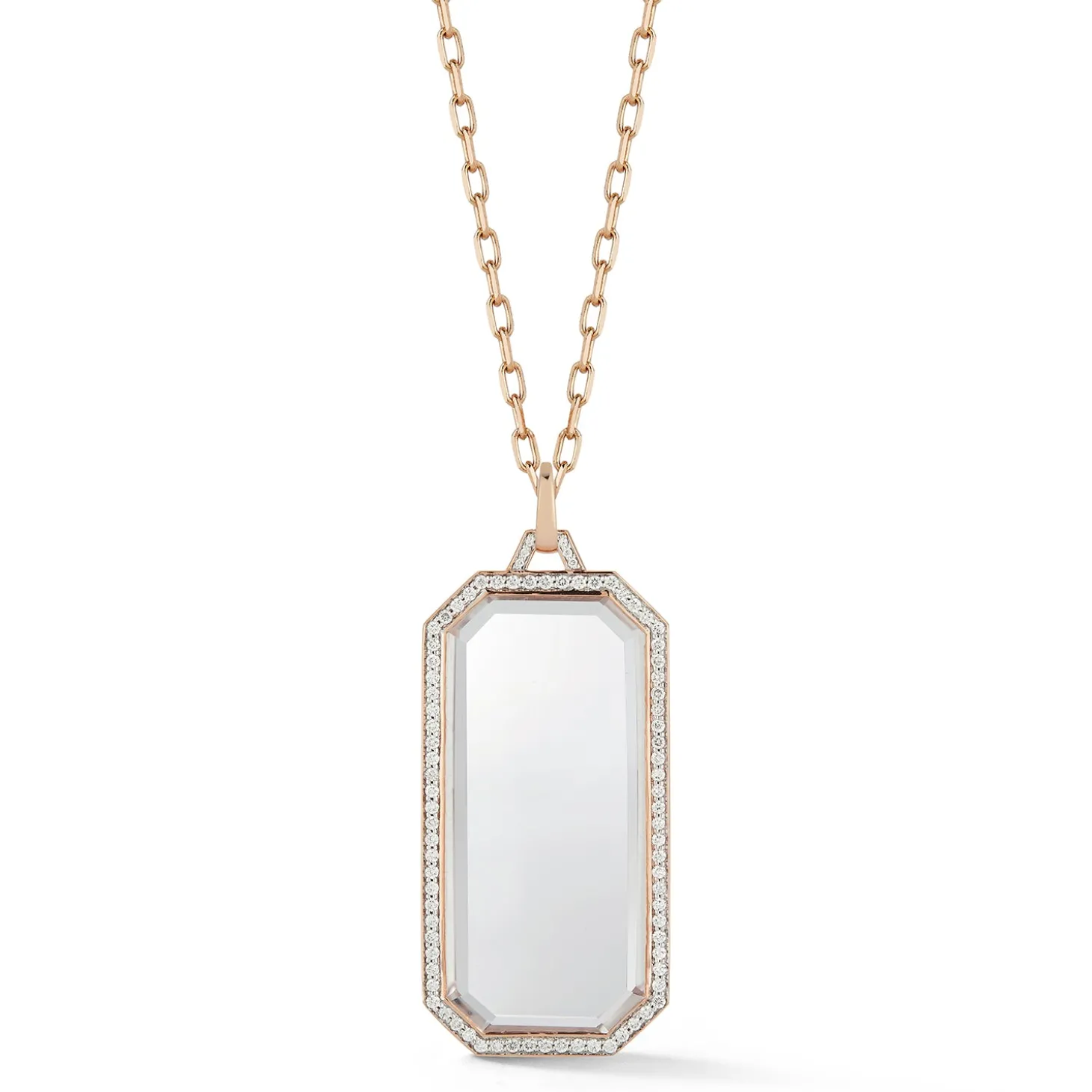 BELL 18K DIAMOND ROCK CRYSTAL RECTANGULAR TABLET CHARM