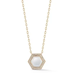 BELL 18K GOLD AND DIAMOND HEXAGON ROCK CRYSTAL PENDANT