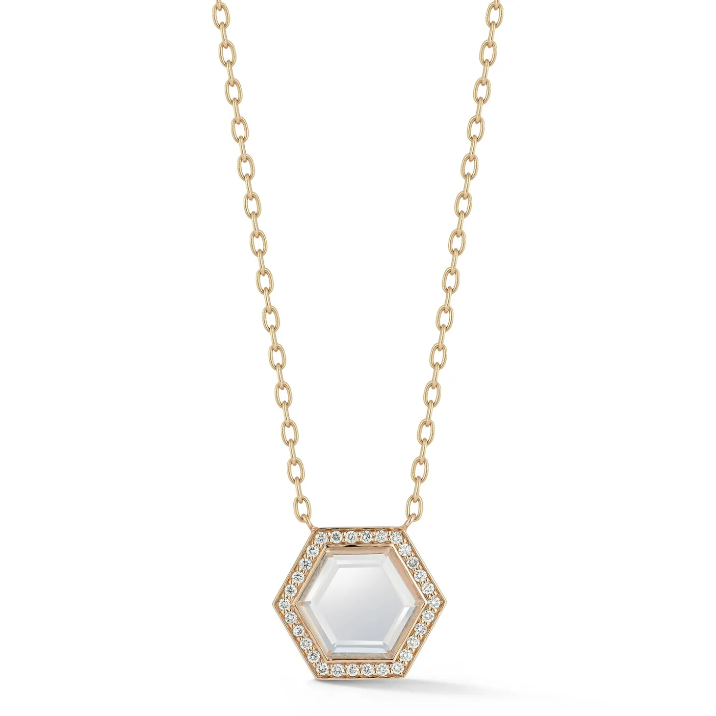 BELL 18K GOLD AND DIAMOND HEXAGON ROCK CRYSTAL PENDANT