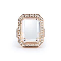 BELL 18K GOLD AND DIAMOND RECTANGULAR ROCK CRYSTAL RING