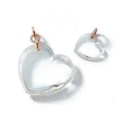 BELL 18K GOLD, DIAMOND AND ROCK CRYSTAL MINI HEART CHARM
