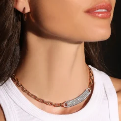 CARRINGTON 18K GOLD AND ALL DIAMOND OFF CENTERED ID BAR NECKLACE
