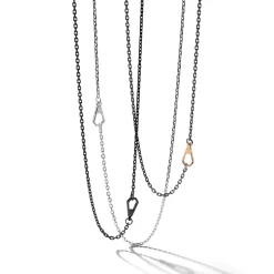 CARRINGTON STERLING SILVER, BLACK RHODIUM CABLE CHAIN NECKLACE WITH 18K CLASP
