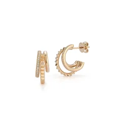 CLIVE 18K AND DIAMOND TRIPLE HOOP HUGGIE EARRINGS