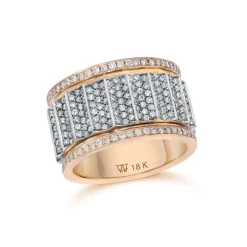 CLIVE TWO TONE ALL DIAMOND 12MM WIDE FLUTED BAND RING
