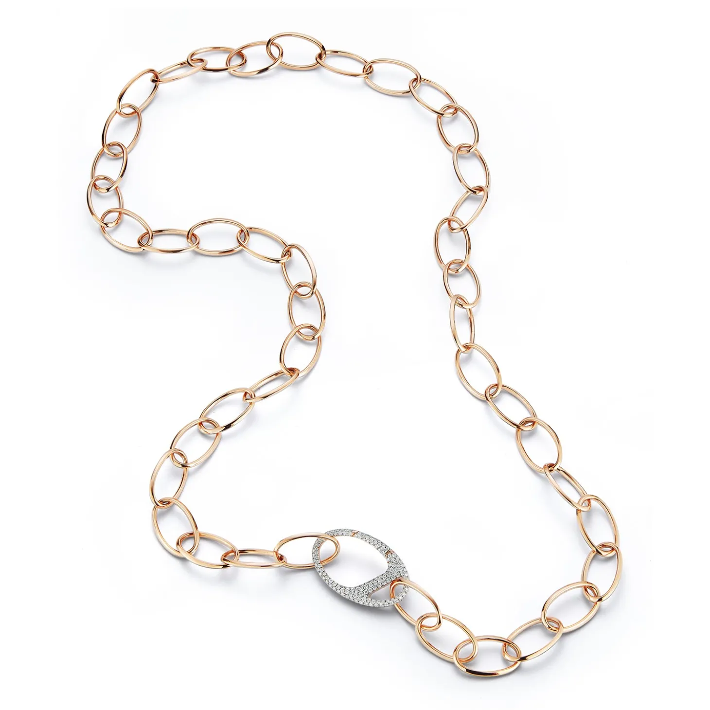GARNETT 18K GOLD AND DIAMOND LARGE OVAL LINK NECKLACE