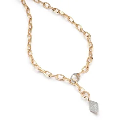 GARNETT 18K GOLD AND DIAMOND SMALL OVAL LINK NECKLACE