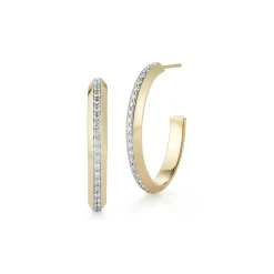 GRANT 18K DIAMOND KNIFE EDGE HOOP EARRINGS
