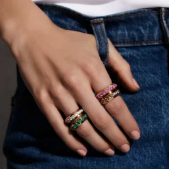 GRANT 18K GOLD AND PINK SAPPHIRE ANGLED BAND RING