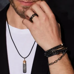 HUXLEY BLACK STERLING SILVER COIL LINK RING
