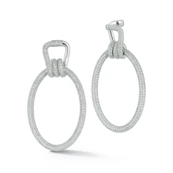 HUXLEY 18K WHITE GOLD AND ALL DIAMOND ELONGATED COIL LINK EARRINGS