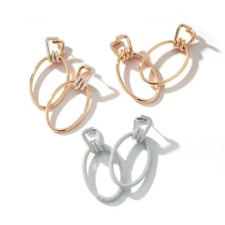 HUXLEY 18K WHITE GOLD AND ALL DIAMOND ELONGATED COIL LINK EARRINGS