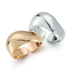 JULIAN 18K GOLD WIDE WAVE CUFF WITH BURNISHED DIAMONDS