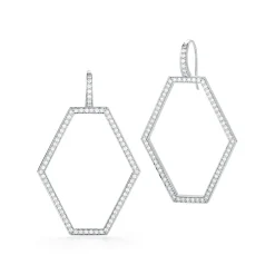 KEYNES 18K MEDIUM OPEN HEXAGON DIAMOND EARRINGS