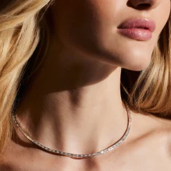 KEYNES 18K WHITE GOLD AND BAGUETTE DIAMOND TENNIS NECKLACE