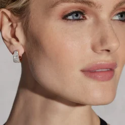 LYTTON 18K AND ALL DIAMOND PAVE TAPERING HOOP EARRINGS