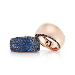 LYTTON 18K BOMBE RING WITH BLUE SAPPHIRE EDGES