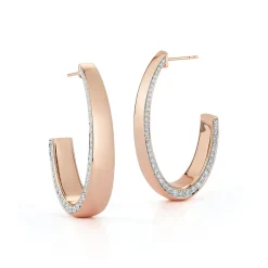 LYTTON 18K LONG HOOP WITH DIAMOND EDGE HALF BACK EARRING