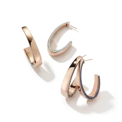 LYTTON 18K LONG HOOP WITH DIAMOND EDGE HALF BACK EARRING