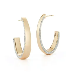 LYTTON 18K LONG HOOP WITH DIAMOND EDGE HALF BACK EARRING