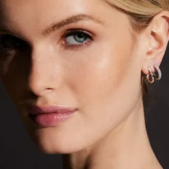 MORRELL 18K GOLD AND DIAMOND ELONGATED LINK HOOP EARRINGS