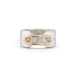 MORRELL 18K GOLD AND STERLING SILVER ELONGATED OVAL LINK CUFF RING