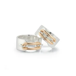 MORRELL 18K GOLD AND STERLING SILVER ELONGATED OVAL LINK CUFF RING