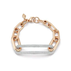MORRELL 18K GOLD GRADUATING CHAIN LINK BRACELET WITH ELONGATED DIAMOND LINK