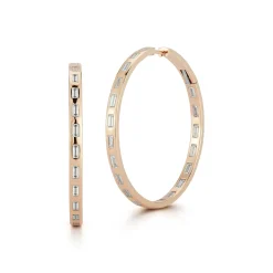OTTOLINE 18K GOLD AND DIAMOND BAGUETTE 1.5" ROUND HOOP EARRING
