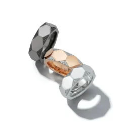 QUENTIN 18K ROSE GOLD AND DIAMOND FACETED HEXAGON BAND RING