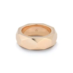 QUENTIN 18K ROSE GOLD FACETED HEXAGON PATTERN BAND MEN'S RING