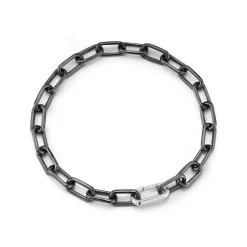 SAXON BLACK RHODIUM LINK BRACELET WITH ELONGATED STERLING SILVER SPRING LOADED CLASP