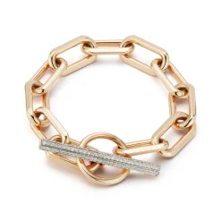 SAXON JUMBO 18K CHAIN LINK DIAMOND TOGGLE BRACELET