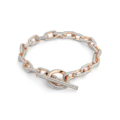 SAXON 18K ALL DIAMOND CHAIN LINK TOGGLE BRACELET