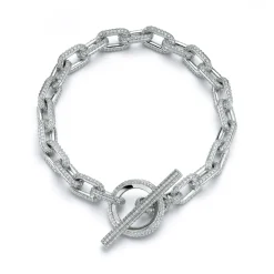 SAXON 18K ALL DIAMOND CHAIN LINK TOGGLE BRACELET