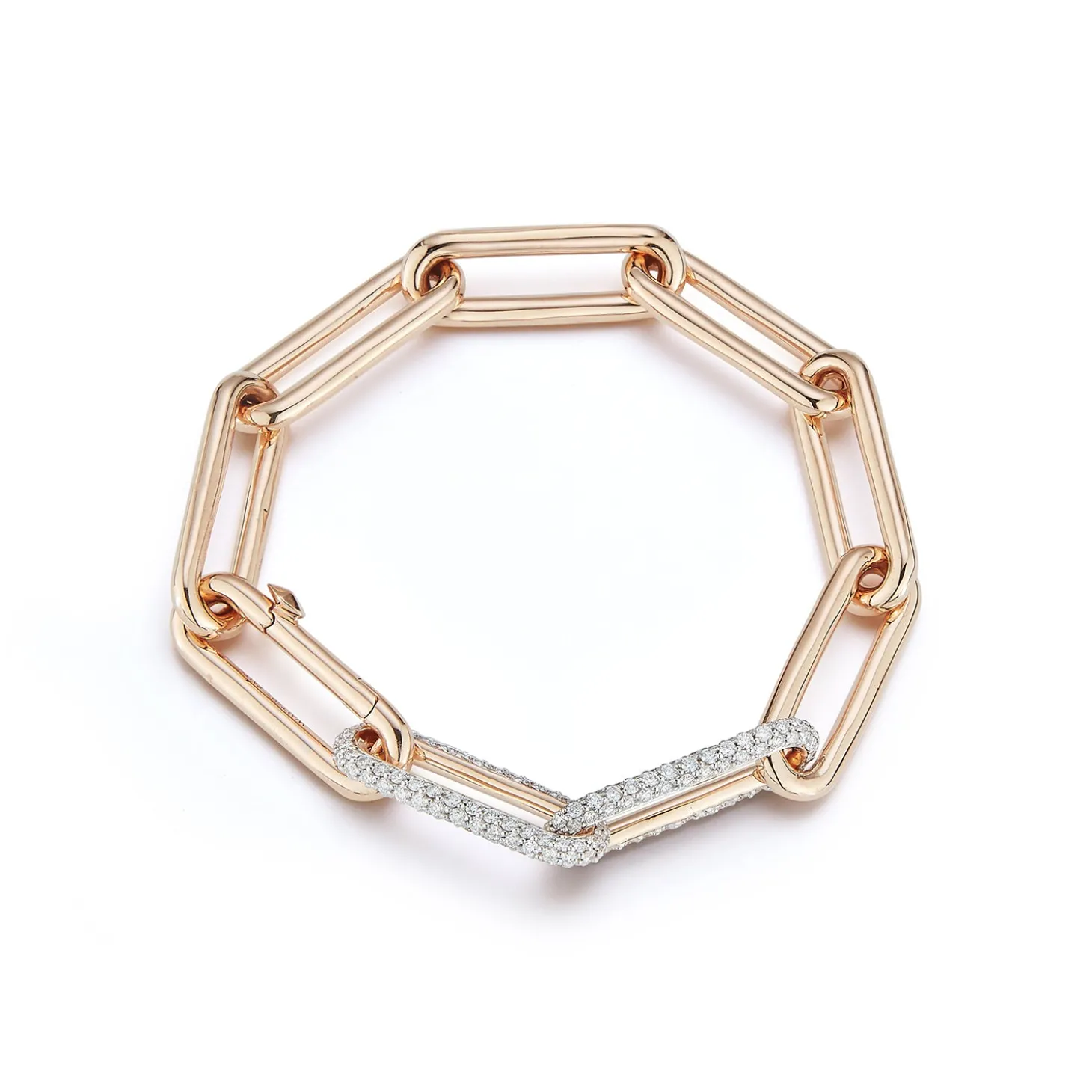 SAXON 18K ELONGATED CHAIN LINK BRACELET WITH DOUBLE DIAMOND LINKS