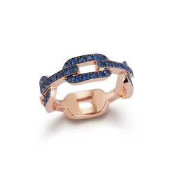 SAXON 18K GOLD AND ALL BLUE SAPPHIRE FLAT CHAIN LINK RING