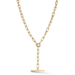 SAXON 18K GOLD AND DIAMOND CHAIN LINK NECKLACE WITH TOGGLE CLOSURE