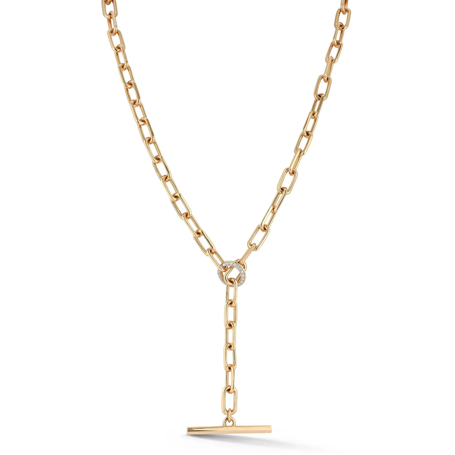 SAXON 18K GOLD AND DIAMOND CHAIN LINK NECKLACE WITH TOGGLE CLOSURE