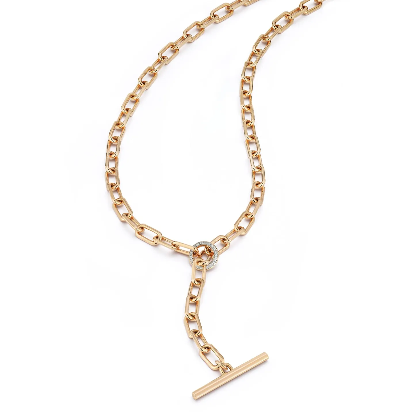 SAXON 18K GOLD AND DIAMOND CHAIN LINK NECKLACE WITH TOGGLE CLOSURE