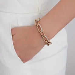 SAXON 18K GOLD AND DIAMOND ALTERNATING JUMBO LINK BRACELET
