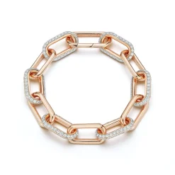 SAXON 18K GOLD AND DIAMOND ALTERNATING JUMBO LINK BRACELET