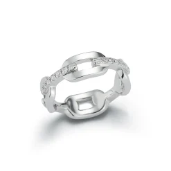 SAXON 18K GOLD AND DIAMOND BAR FLAT CHAIN LINK RING