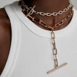 SAXON 18K GOLD AND DIAMOND GRADUATED LINK CHAIN TOGGLE NECKLACE