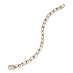 SAXON 18K GOLD CHAIN LINK BRACELET WITH ELONGATED ALL DIAMOND CLASP