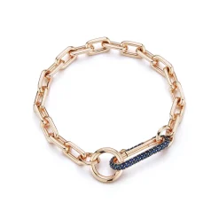 SAXON 18K GOLD CHAIN LINK BRACELET WITH ELONGATED BLUE SAPPHIRE LINK CLASP