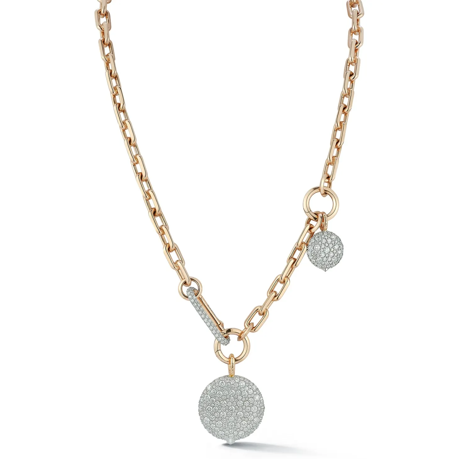 SAXON 18K GOLD CHAIN LINK NECKLACE WITH ELONGATED DIAMOND LINK CLASP AND REMOVABLE EXTENSION CHAIN