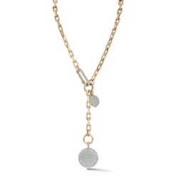 SAXON 18K GOLD CHAIN LINK NECKLACE WITH ELONGATED DIAMOND LINK CLASP AND REMOVABLE EXTENSION CHAIN